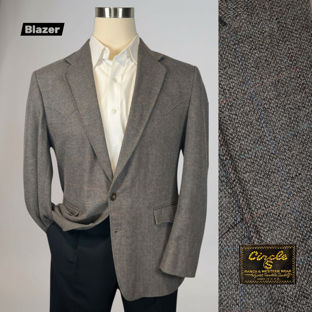 Circle S 42R Gray Blue & Burgundy Tweed Western Cowboy Rodeo Sport Coat Blazer